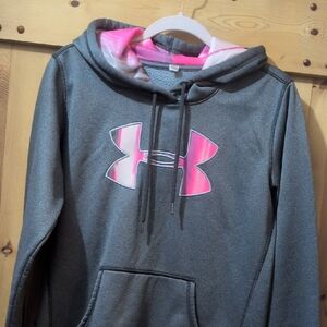 Under Armour Charcoal Hoodie with Neon Pink Logo